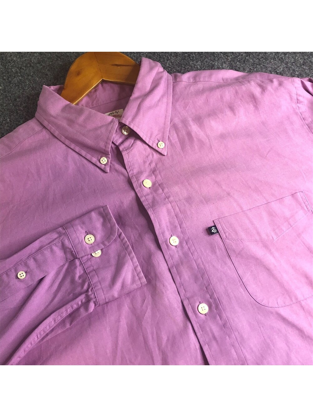 Brooks Brothers Dress Shirt Mens Large Lavender Logo Non-Iron Regular Cotton